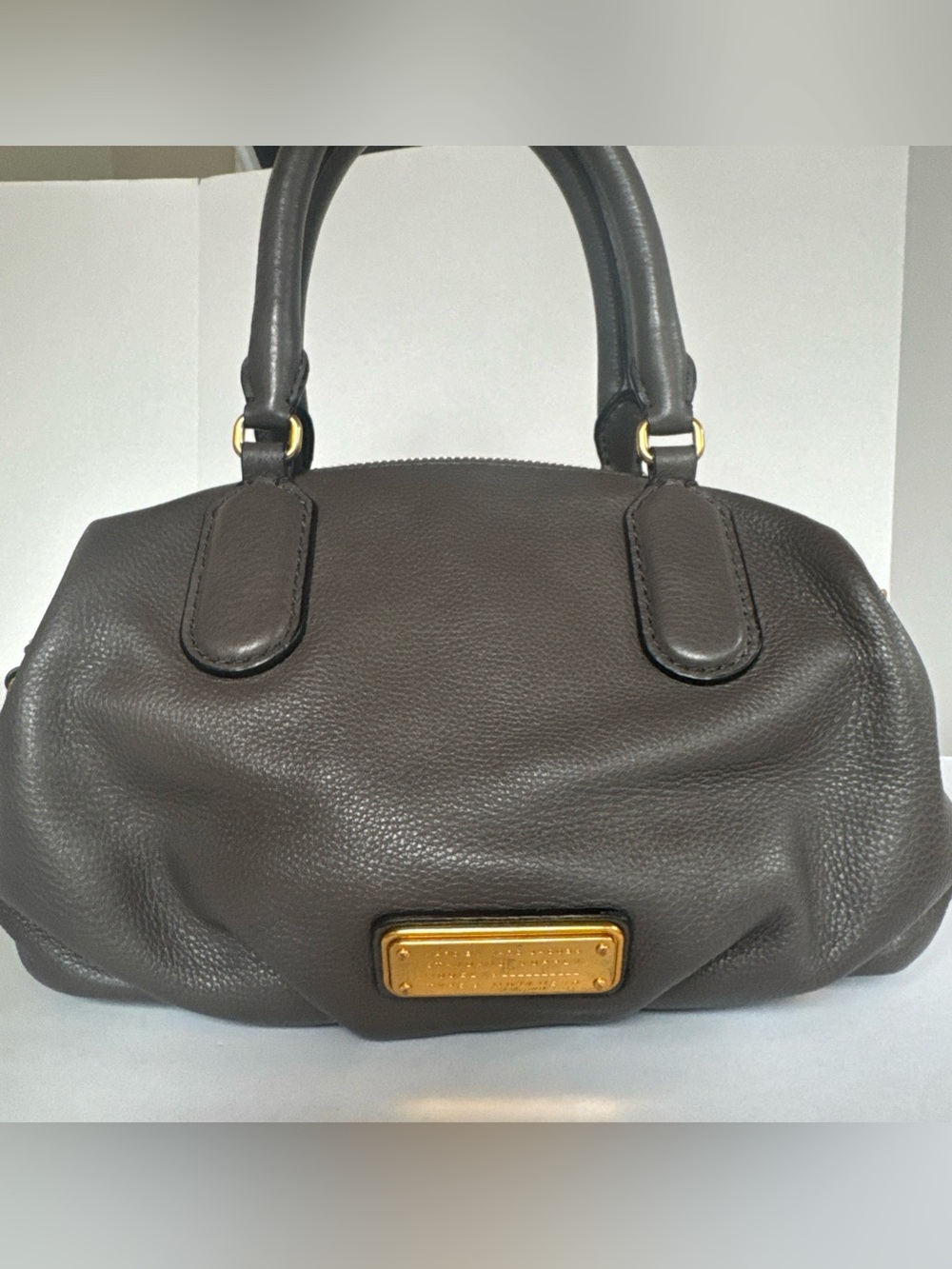 Marc Jacob Grey Legend Pebbled Leather Top Handle Bag Antique Gold Hardware